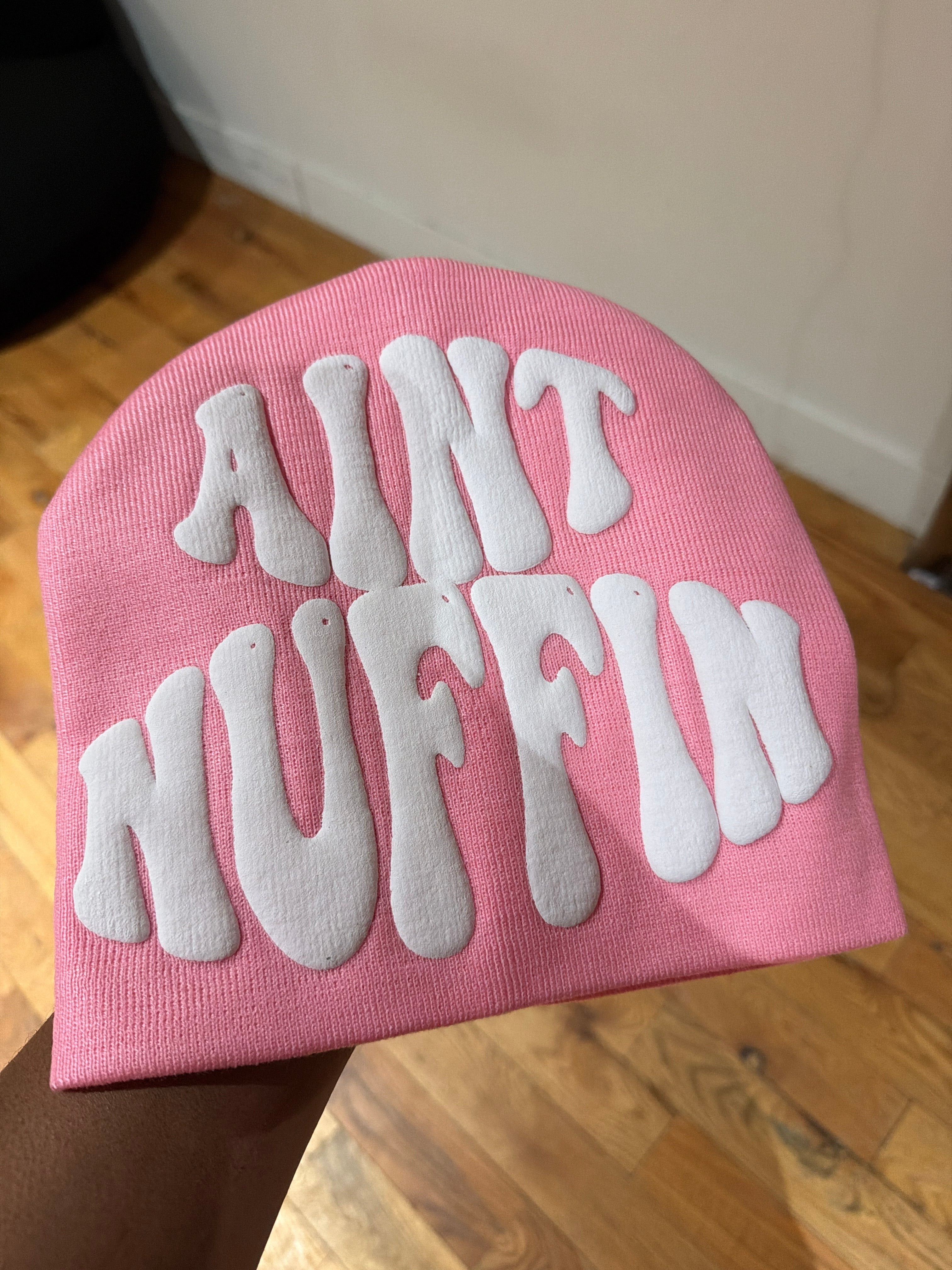 AINT NUFFIN PINK AND WHITE BEANIE