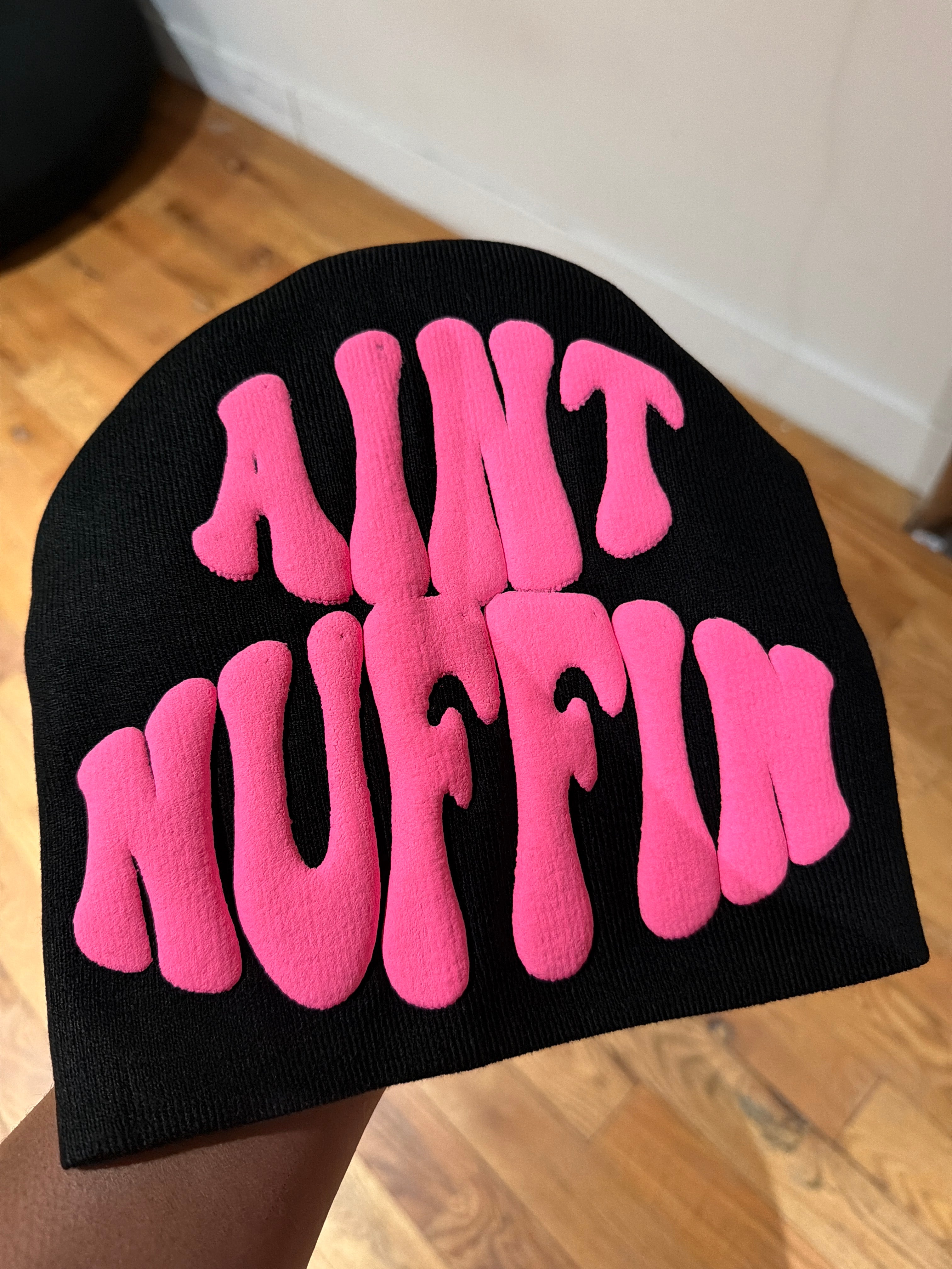 AINT NUFFIN  BLACK AND PINK  BEANIE